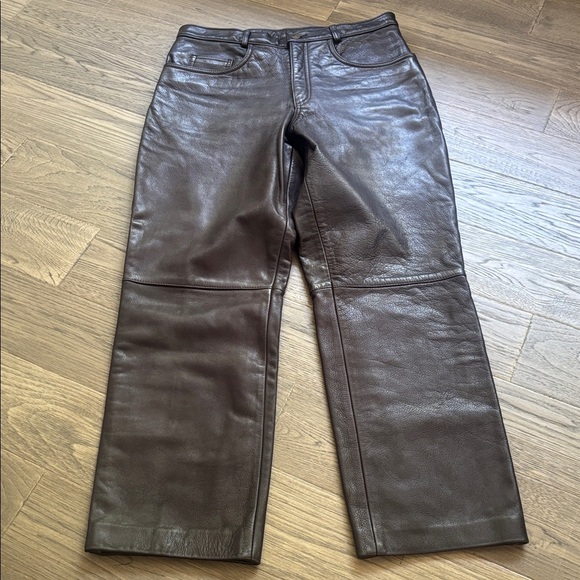 Bod & Christensen | Vintage 100% Leather Black Wide Leg Leather Pants Size S/M - Picture 2 of 12
